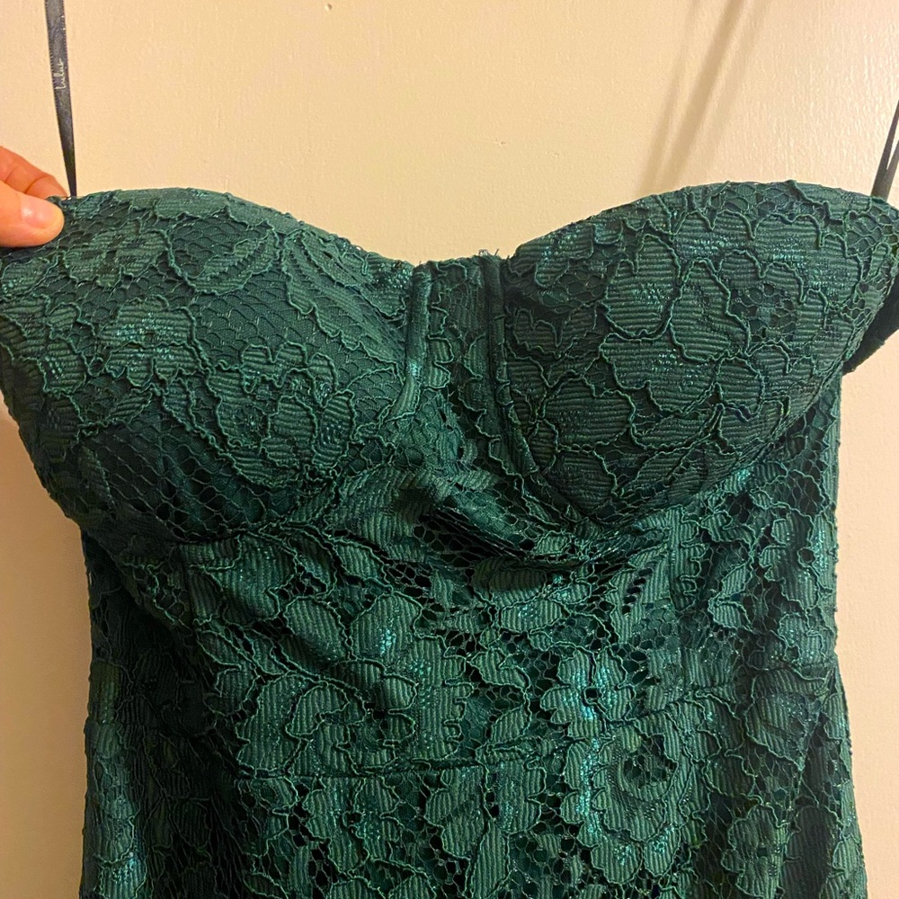 Lace Hunter green strapless dress